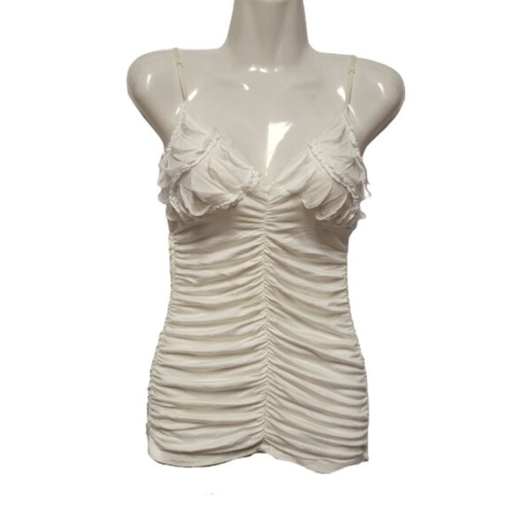 WHITE ruched stretchy spaghetti strap sexy top sizes S M - Picture 3 of 14